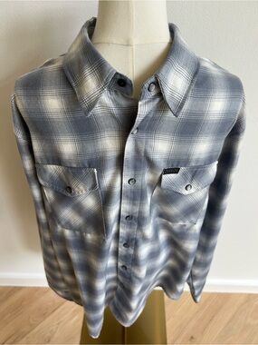 Dixxon The Summit Flannel Shirt Mens Large L Gray White Plaid D-Tech Snap